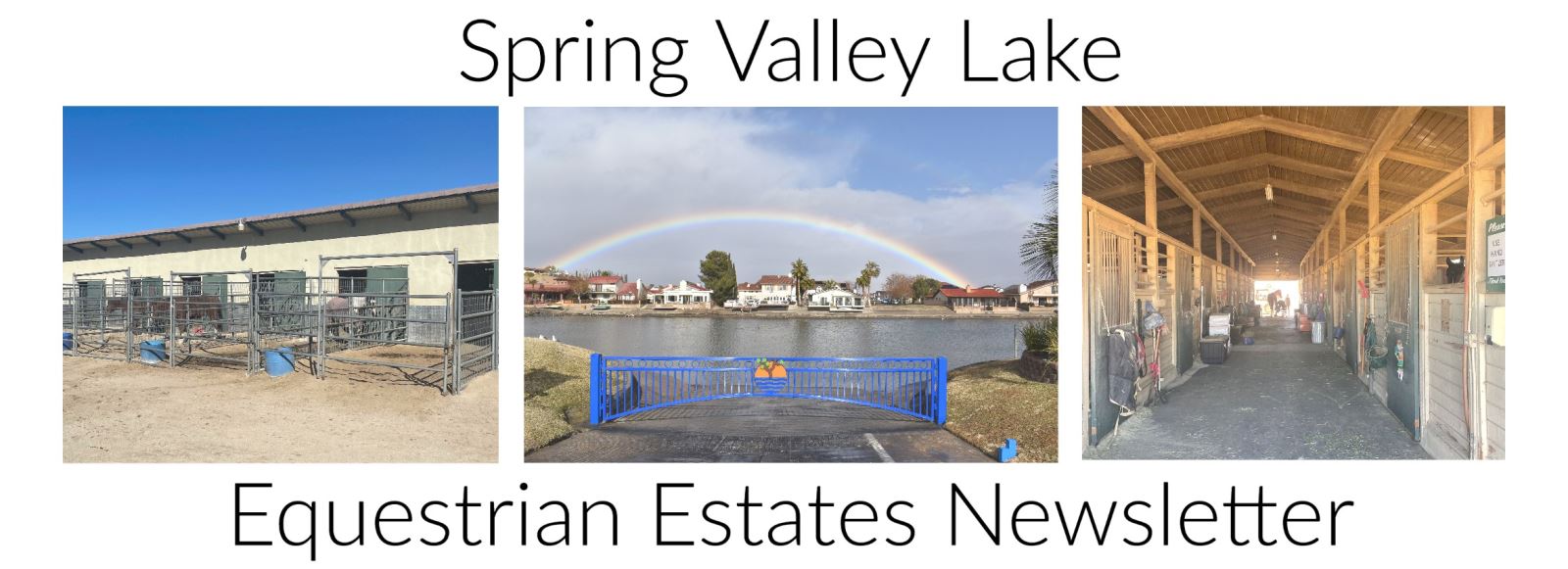 EQ Newsletter Banner: Displaying Horse stalls, boat ramp, and horse barn