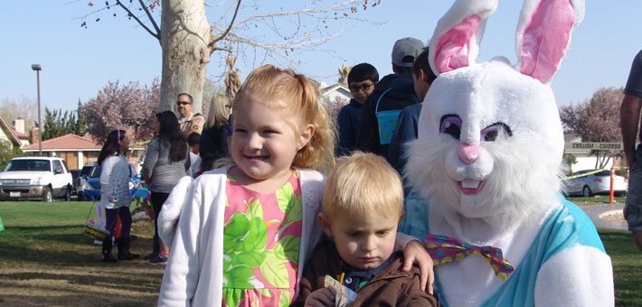 Children posing with Easter Bunny